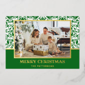Green Damask Folie Holiday Card Feestdagenkaart (Voorkant)