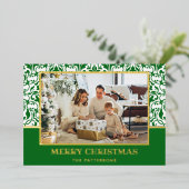 Green Damask Folie Holiday Card Feestdagenkaart (Staand Voorkant)
