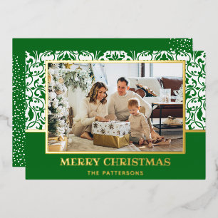 Green Damask Folie Holiday Card Feestdagenkaart
