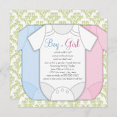 Green Damask Geslacht Onthullen Douche Uitnodiging (Voorkant / Achterkant)