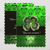 GREEN DAMASK, GOLD SHAMROCK JEWEL MET WITTE PEARLS KAART (Voorkant / Achterkant)