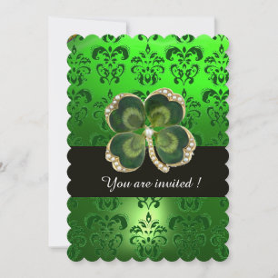 GREEN DAMASK, GOLD SHAMROCK JEWEL MET WITTE PEARLS KAART