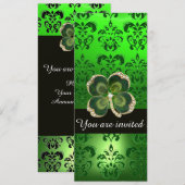 GREEN DAMASK, GOLD SHAMROCK JEWEL MET WITTE PEARLS KAART (Voorkant / Achterkant)