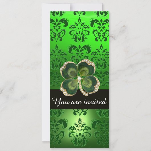 GREEN DAMASK, GOLD SHAMROCK JEWEL MET WITTE PEARLS KAART (Voorkant)