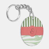Green Damask, Green Stripes, Striped, Monogram Sleutelhanger (Voorkant Links)