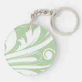Green Damask, Green Stripes, Striped, Monogram Sleutelhanger (Achterkant)