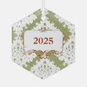 -Green Damask kerstversiering Glas Ornament (Voorkant)
