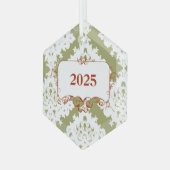 -Green Damask kerstversiering Glas Ornament (Voorkant links)