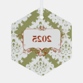 -Green Damask kerstversiering Glas Ornament (Achterkant)