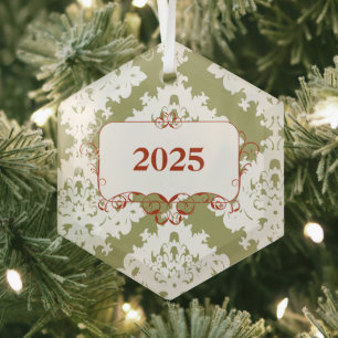 -Green Damask kerstversiering Glas Ornament