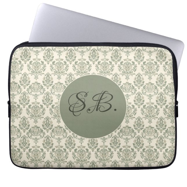 Green Damask Laptop Sleeve (Voorkant)