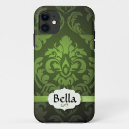 Green Damask met naam iPhone 11 Hoesje