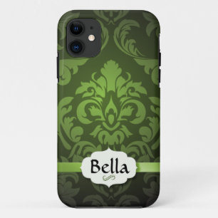 Green Damask met naam iPhone 11 Hoesje