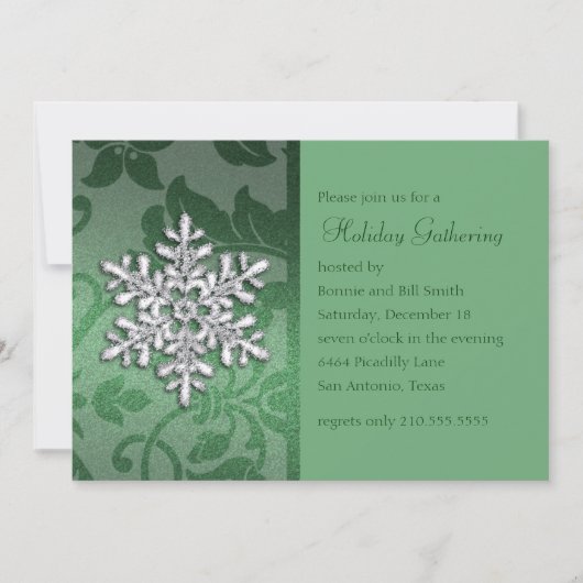 Green Damask met Snowflake Holiday Party Kaart (Voorkant)