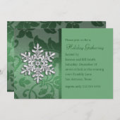 Green Damask met Snowflake Holiday Party Kaart (Voorkant / Achterkant)