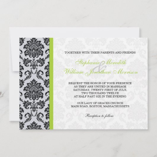 Green Damask Monogram Uitnodiging (Voorkant)