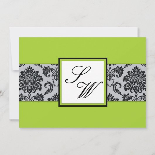 Green Damask Monogram Uitnodiging (Achterkant)
