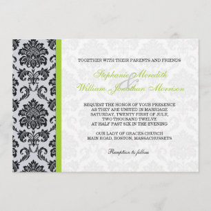 Green Damask Monogram Uitnodiging