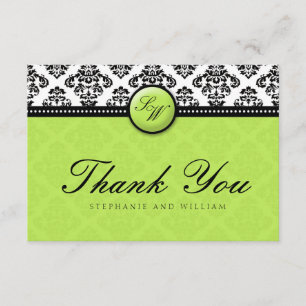 Green Damask Monogram Weddenschap Hartelijk dank Bedankkaart