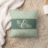 Green Damask "Mr & Mrs." kussen, gepersonaliseerd Kussen (Deken)
