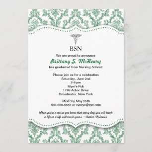 Green Damask Nurse afstuderen pinning nodigt uit Kaart