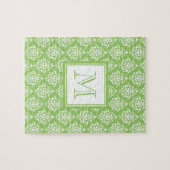Green Damask Patroon 1 met Monogram Legpuzzel (Horizontaal)
