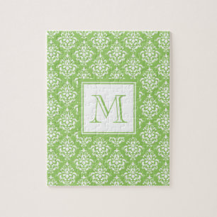 Green Damask Patroon 1 met Monogram Legpuzzel