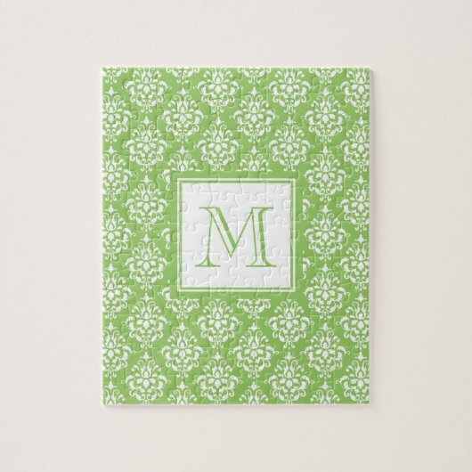 Green Damask Patroon 1 met Monogram Legpuzzel (Verticaal)