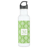 Green Damask Patroon 1 met Monogram Waterfles (Voorkant)