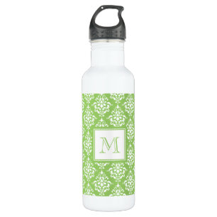 Green Damask Patroon 1 met Monogram Waterfles