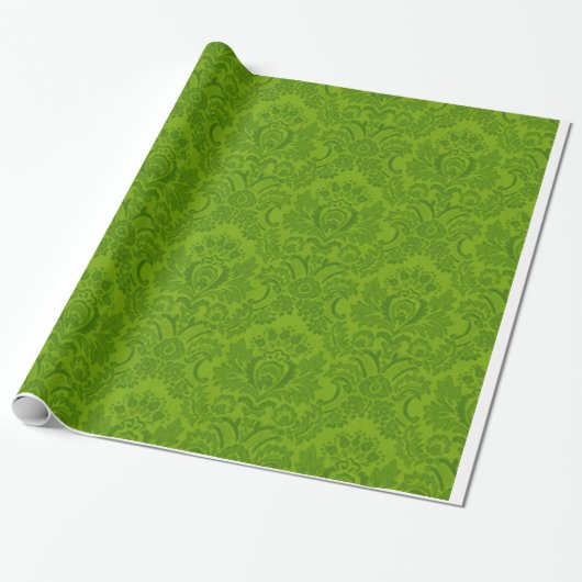 Green Damask Patroon Cadeaupapier (Uitgerold)