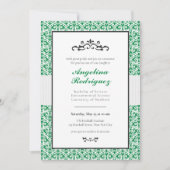 Green Damask Pattern Foto Afstuderen Invitation Kaart (Voorkant)