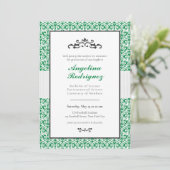 Green Damask Pattern Foto Afstuderen Invitation Kaart (Staand voorkant)