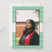 Green Damask Pattern Foto Afstuderen Invitation Kaart (Achterkant)
