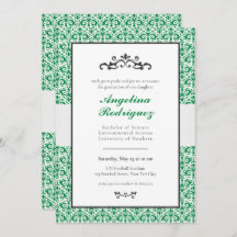 Green Damask Pattern Foto Afstuderen Invitation