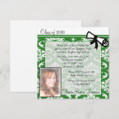Green Damask Photo Afstuderen Invitation Kaart (Voorkant / Achterkant)