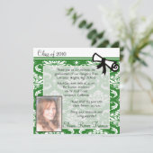 Green Damask Photo Afstuderen Invitation Kaart (Staand voorkant)