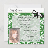 Green Damask Photo Afstuderen Invitation Kaart (Voorkant)