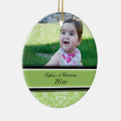 Green Damask Photo Baby's eerste kerstversiering Keramisch Ornament (Rechts)