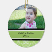 Green Damask Photo Baby's eerste kerstversiering Keramisch Ornament (Links)