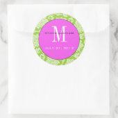 Green Damask Pink Monogram Wedding Sticker (Tas)