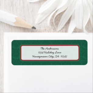 Green Damask Red-kerstterugzendadres Etiket