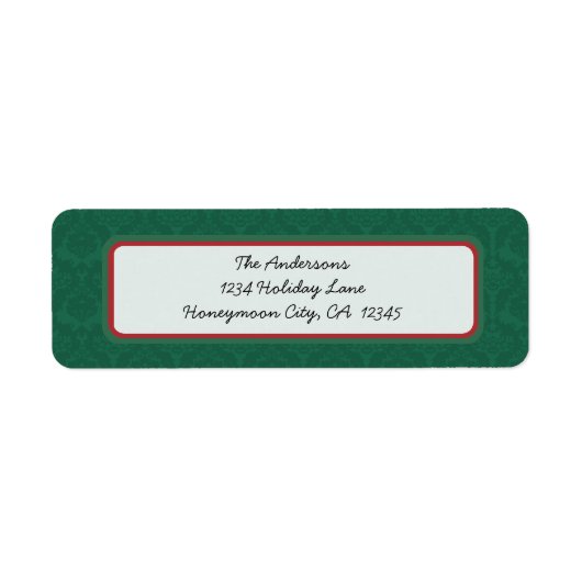 Green Damask Red-kerstterugzendadres Etiket (Voorkant)