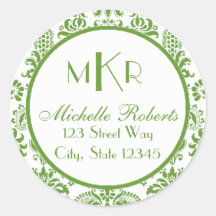 Green Damask Round Return-label