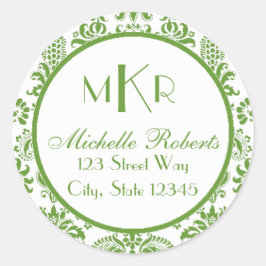 Green Damask Round Return-label Ronde Sticker