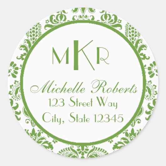 Green Damask Round Return-label Ronde Sticker (Voorkant)