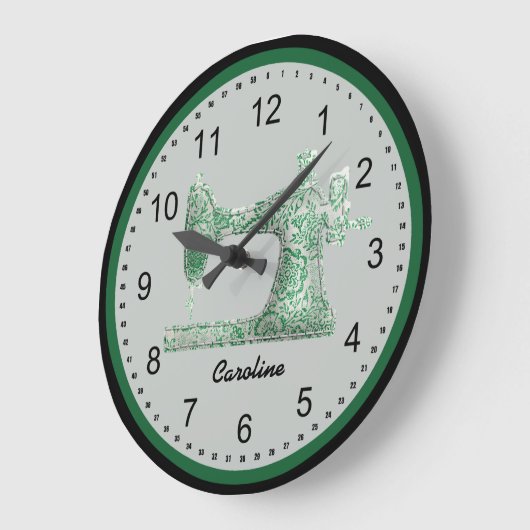 Green Damask Sewing Machine Wall Clock Grote Klok (Hoek)