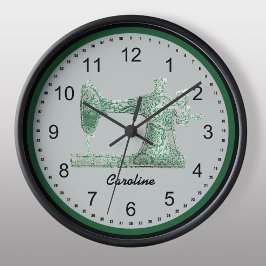 Green Damask Sewing Machine Wall Clock Grote Klok