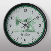 Green Damask Sewing Machine Wall Clock Grote Klok