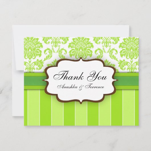 Green Damask Stripe Wedding Bedankt (Voorkant)